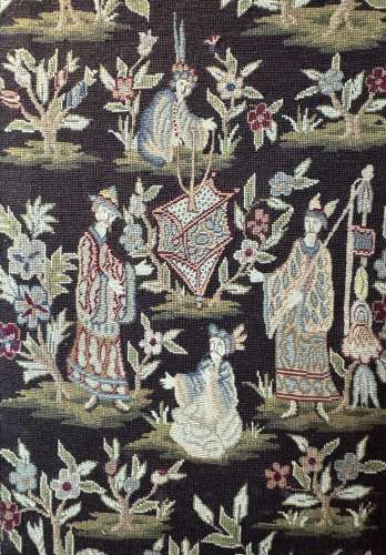 19th Century Chinoiserie Needlework Tapestry Four Fold Screen