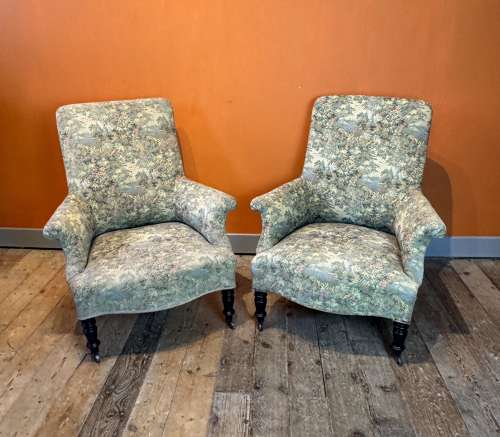 Pair of French Napoleon III Tapestry Armchairs
