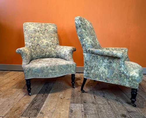 Pair of French Napoleon III Tapestry Armchairs