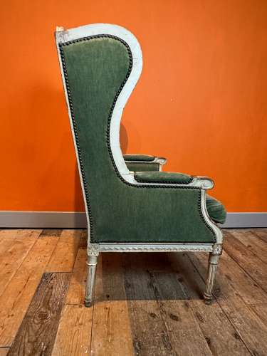 French Louis XVI Style Wingback Armchair in Original Paint