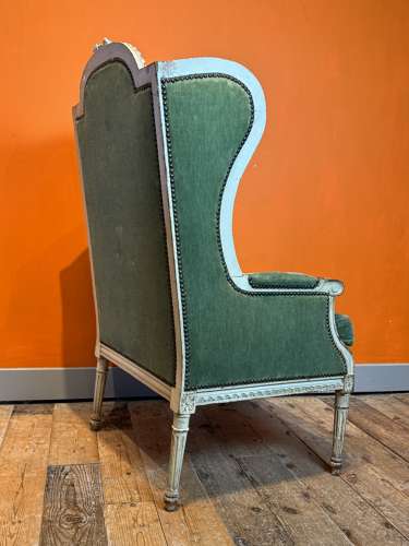 French Louis XVI Style Wingback Armchair in Original Paint