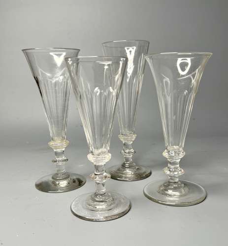 Four 19th Century Cut Glass Champagne Flutes