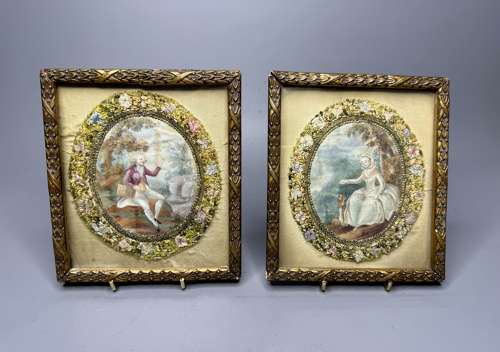 Pair of Georgian Painted Silkwork Pictures