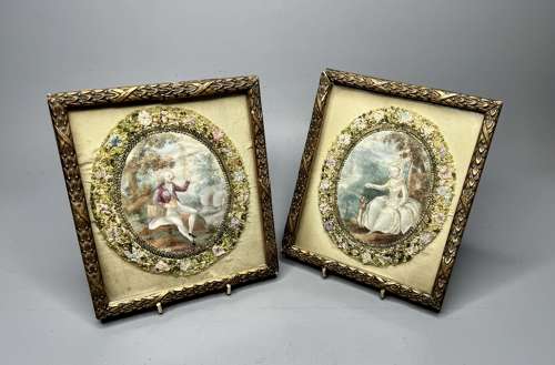 Pair of Georgian Painted Silkwork Pictures