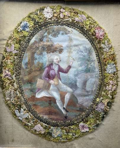 Pair of Georgian Painted Silkwork Pictures
