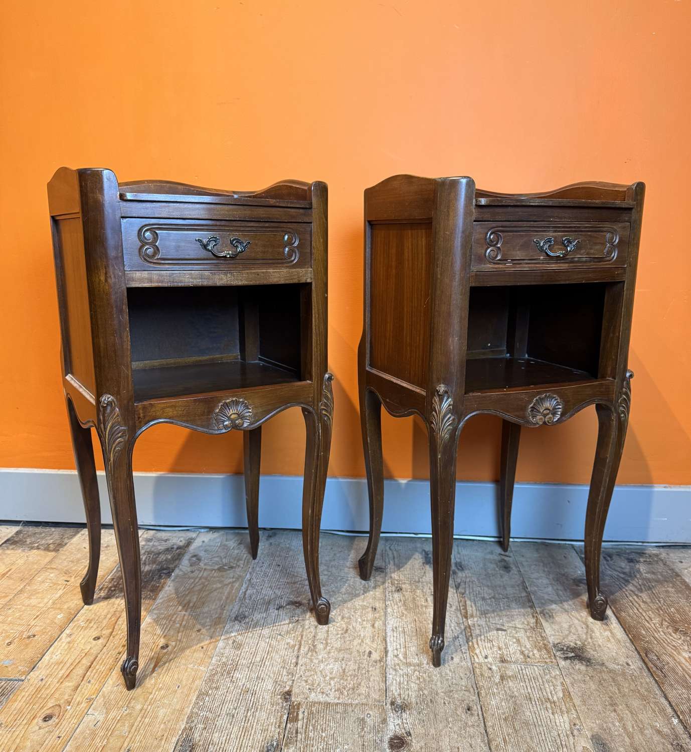 Pair of Vintage French Mahogany Bedside Tables