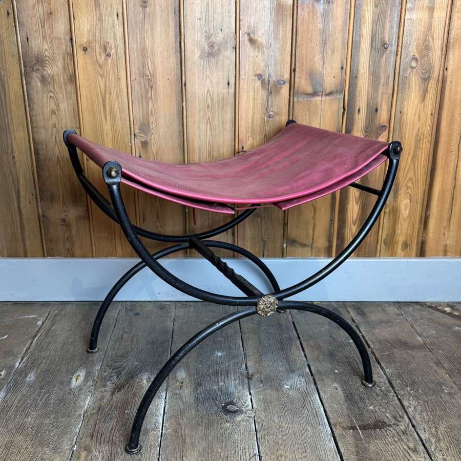 French X-Frame Wrought Iron Stool