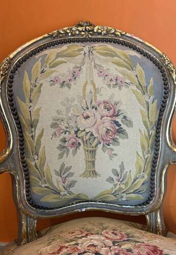 Pair of 19th Century French Painted & Parcel Gilt Chairs
