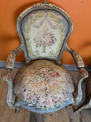 Pair of 19th Century French Painted & Parcel Gilt Chairs
