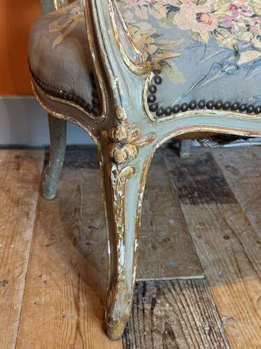 Pair of 19th Century French Painted & Parcel Gilt Chairs