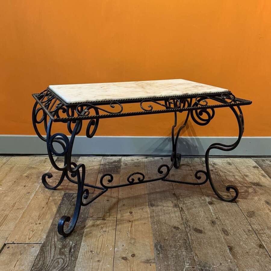 French Wrought Iron & Marble Coffee Table