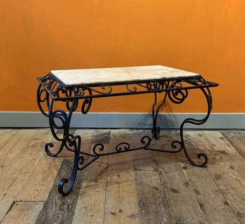 French Wrought Iron & Marble Coffee Table