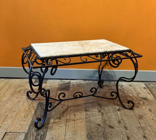 French Wrought Iron & Marble Coffee Table