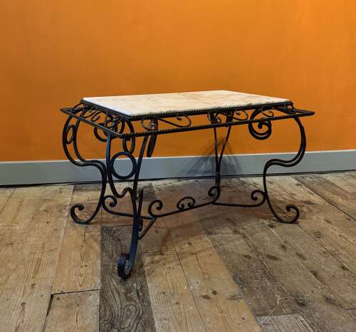 French Wrought Iron & Marble Coffee Table
