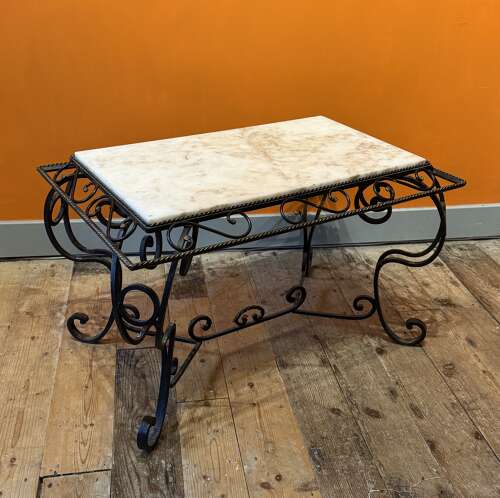 French Wrought Iron & Marble Coffee Table