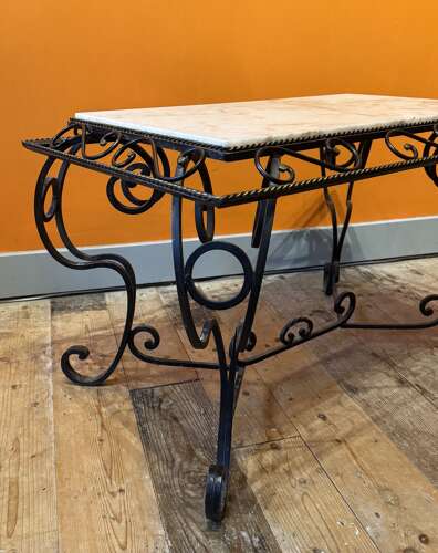 French Wrought Iron & Marble Coffee Table