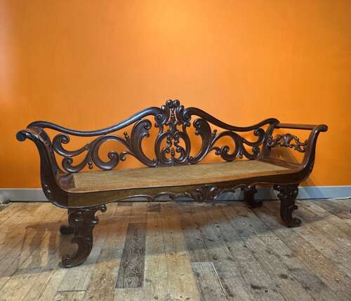 Anglo Indian Rosewood Scroll Back Bench circa 1840