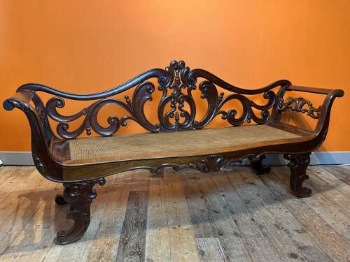 Anglo Indian Rosewood Scroll Back Bench circa 1840