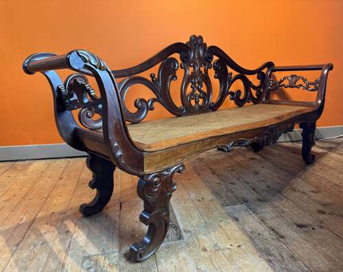 Anglo Indian Rosewood Scroll Back Bench circa 1840