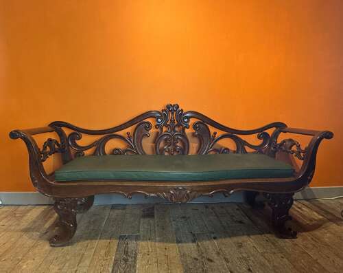 Anglo Indian Rosewood Scroll Back Bench circa 1840
