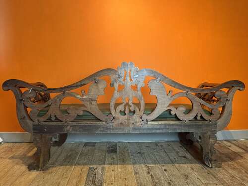 Anglo Indian Rosewood Scroll Back Bench circa 1840