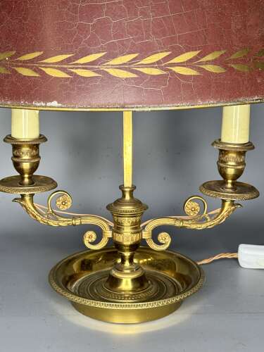 Regency Style Gilt Brass & Toleware Bouillotte Table Lamp