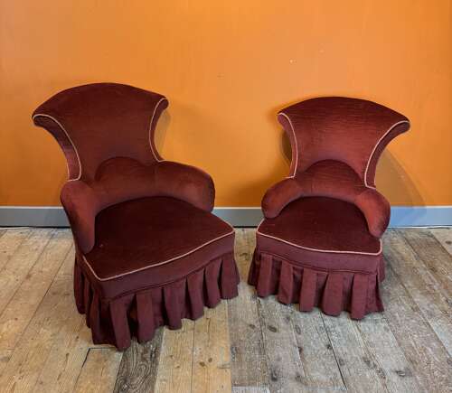 Pair of Victorian 'His &n Hers' Scroll Back Armchairs