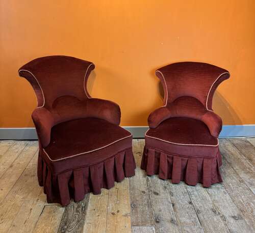 Pair of Victorian 'His &n Hers' Scroll Back Armchairs