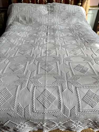 Antique French White Crochet Double Bed Cover