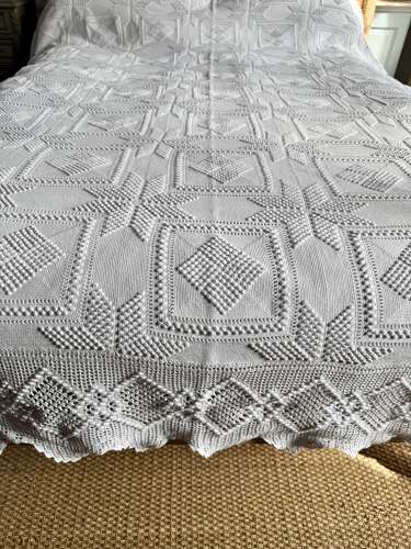 Antique French White Crochet Double Bed Cover