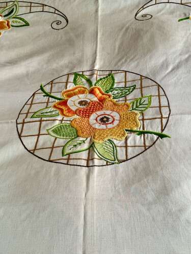 Art Deco Floral Hand Embroidered Double Bedspread