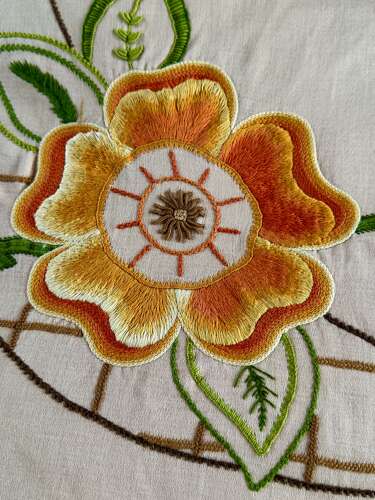 Art Deco Floral Hand Embroidered Double Bedspread