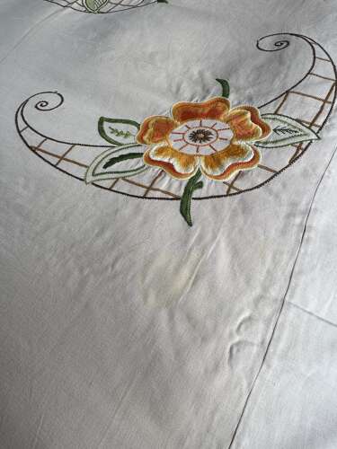 Art Deco Floral Hand Embroidered Double Bedspread