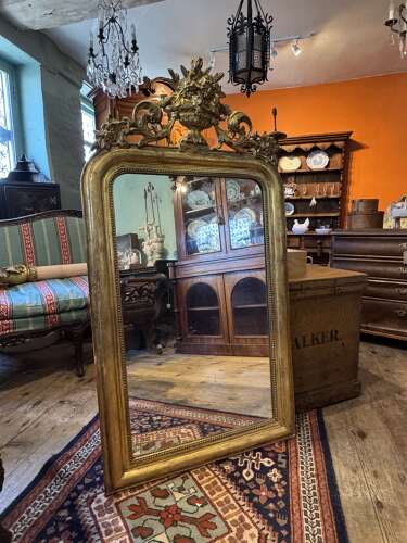 19th Century Sgraffito Giltwood Overmantel Mirror