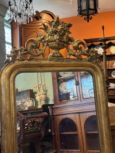 19th Century Sgraffito Giltwood Overmantel Mirror