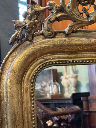 19th Century Sgraffito Giltwood Overmantel Mirror