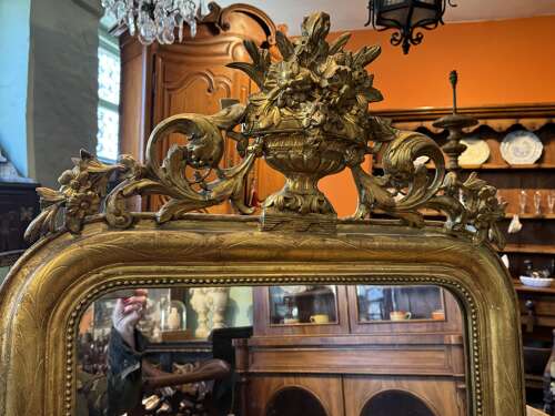 19th Century Sgraffito Giltwood Overmantel Mirror