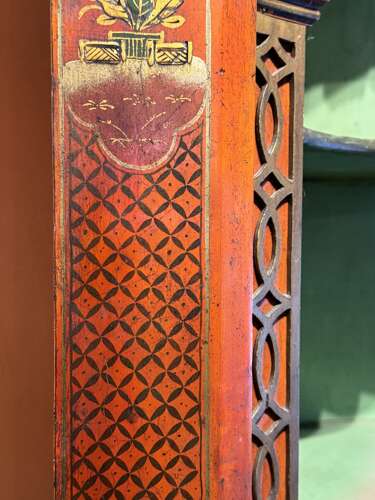 Antique Red Chinoiserie Corner Cupboard