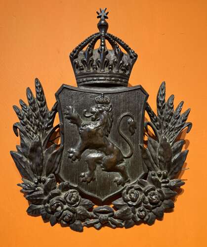 19th Century Cast Bronze Armorial Lion Plaque