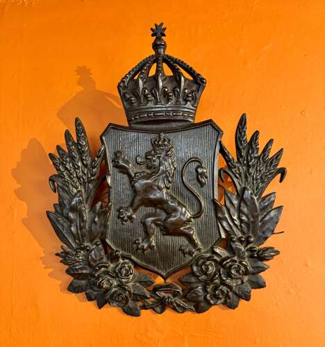 19th Century Cast Bronze Armorial Lion Plaque