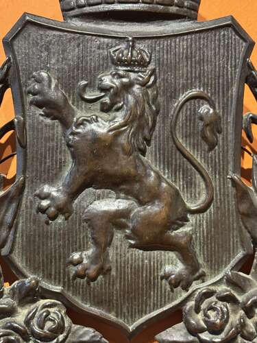 19th Century Cast Bronze Armorial Lion Plaque