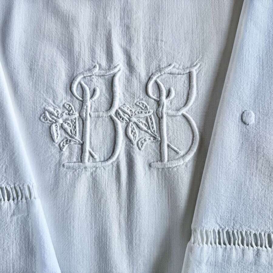 French Metis Linen Monogrammed Dowry Sheet