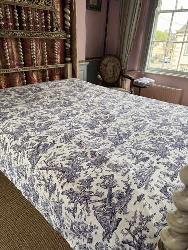 Vintage French Purple Toile de Jouy Bed Cover / Throw