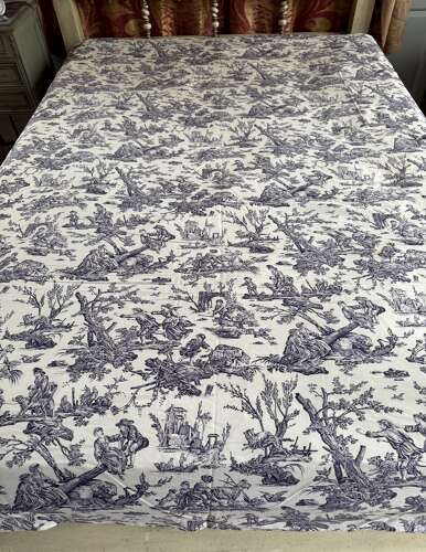 Vintage French Purple Toile de Jouy Bed Cover / Throw