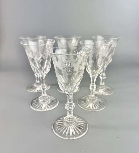 A set of Six Edwardian Vine Engraved Sherry or Port Glasses