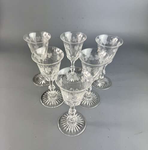 A set of Six Edwardian Vine Engraved Sherry or Port Glasses