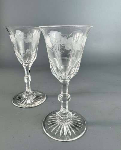 A set of Six Edwardian Vine Engraved Sherry or Port Glasses