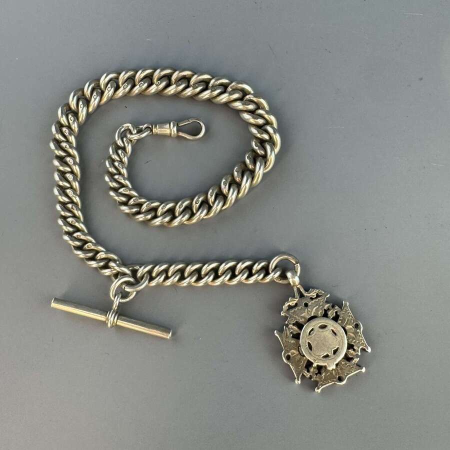 Heavyweight Victorian Silver Albert Watch Chain with Fob