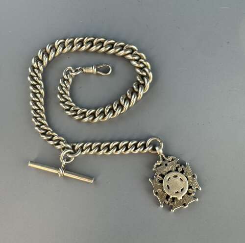 Heavyweight Victorian Silver Albert Watch Chain with Fob