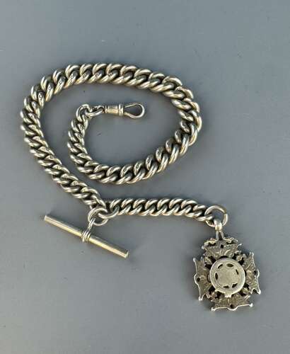 Heavyweight Victorian Silver Albert Watch Chain with Fob